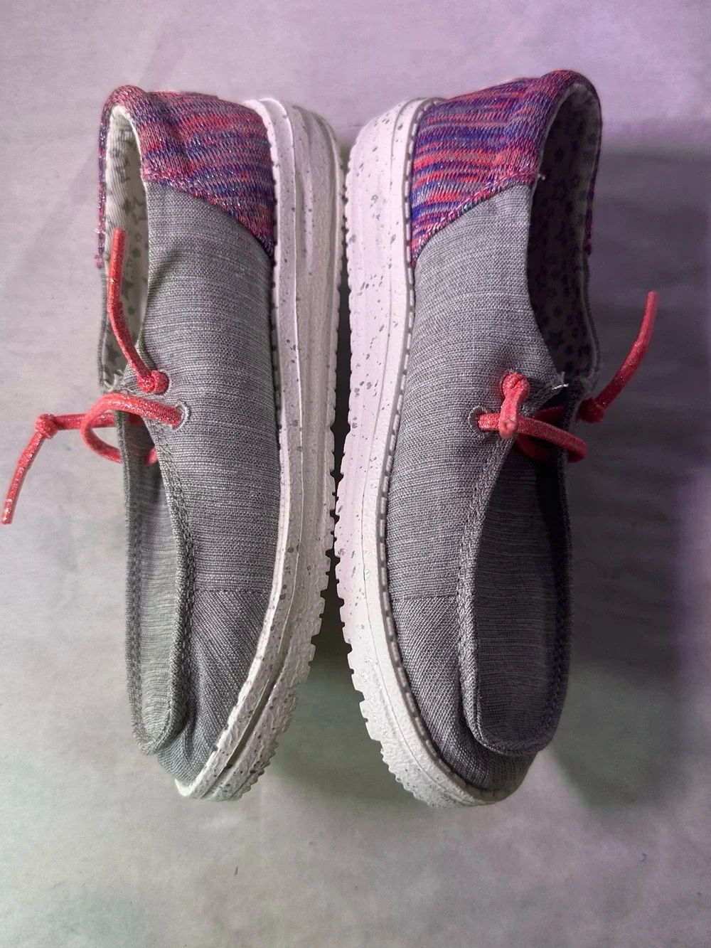Hey Dude Kids Grey Canvas Moccasins with Pink Accents